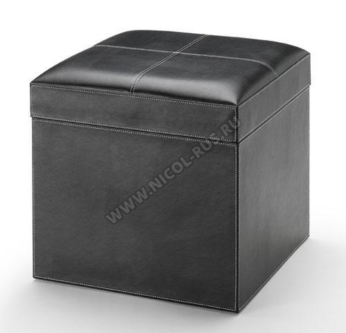 Пуф квадратный кожаный чёрный с местом для хранения