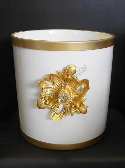 Керамическое ведро с золотым декором белое круглое