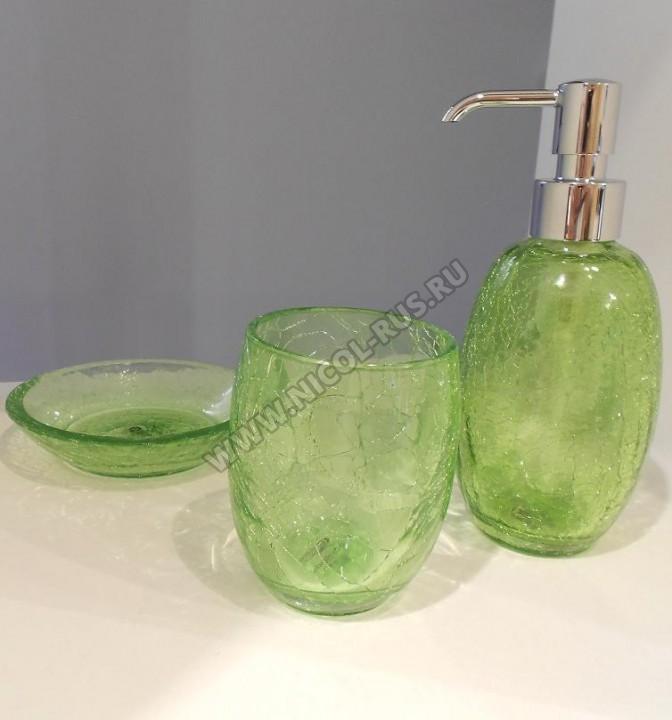 Аксессуары для ванной зелёные стеклянные кракелюрное стекло дозатор