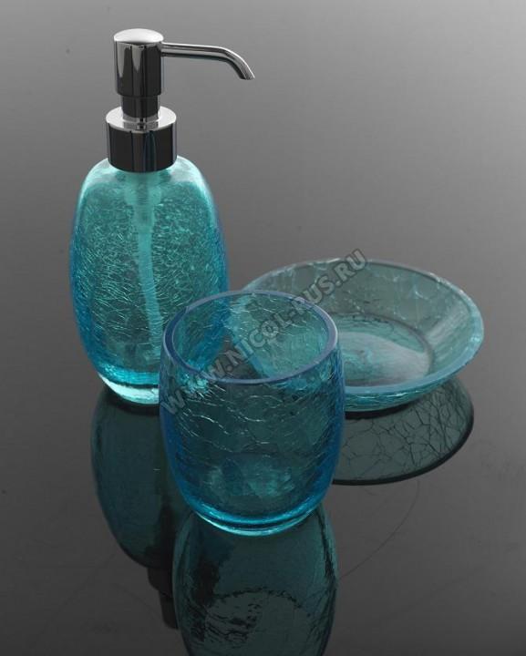 Аксессуары для ванной стеклянные голубые кракелюрное стекло, дозатор для жидкого мыла