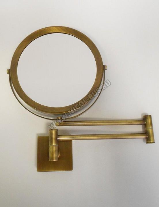 Косметическое зеркало настенное с увеличением двухстороннее бронзовое 1х5