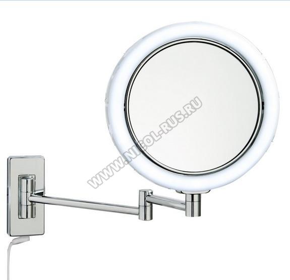 Зеркало для ванной косметическое двухстороннее с LED подсветкой и увеличением 1х1 и 1х7 настенное с двойным шарниром