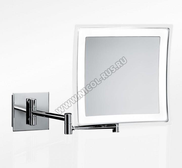 Квадратное настенное Зеркало косметическое с подсветкой LED от батареек и увеличением 1х5