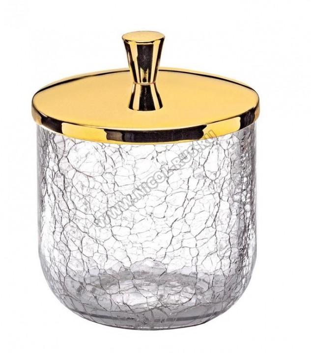Аксессуары для ванной настольные кракелюрное стекло золотая косметическая ёмкость с крышкой