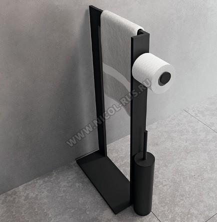 Novellini Kuadra стойка напольная с ёршиком полотенцедержателем бумагодержателем чёрный матовый