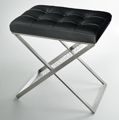 3SC Lino&Lone табурет стул с сиденьем из кожи со стежкой чёрная кожа никель сатинированный матовый