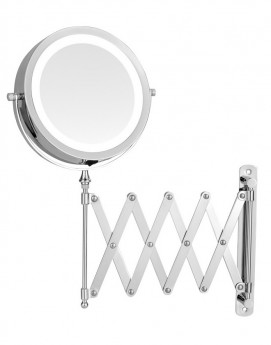 Зеркало косметическое двухстороннее с LED подсветкой от батареек и пятикратным увеличением настенное гармошка