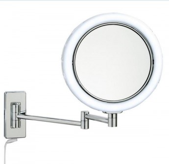 Зеркало для ванной косметическое двухстороннее с LED подсветкой и увеличением 1х1 и 1х7 настенное с двойным шарниром