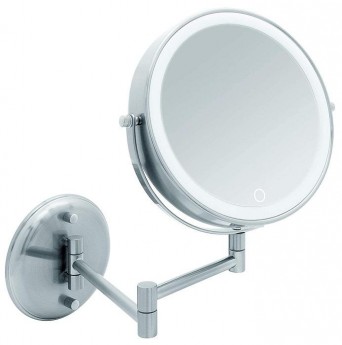 Зеркало косметическое настенное с увеличением x1/х10 и подсветкой от аккумулятора и USB кабеля Сатинированное