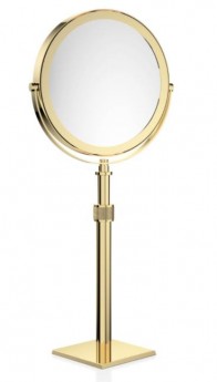 Косметическое зеркало для ванной с увеличением настольное телескопическое двухстороннее Золотое c 5-ти кратным увеличением