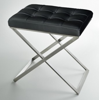 3SC Lino&Lone табурет стул с сиденьем из кожи со стежкой чёрная кожа никель сатинированный матовый
