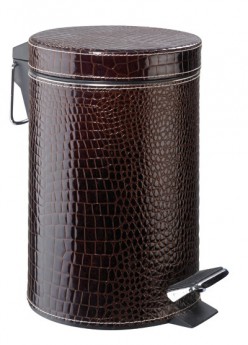 Ведро для мусора с педалью металлическое кожа крокодила коричневое 3 литра